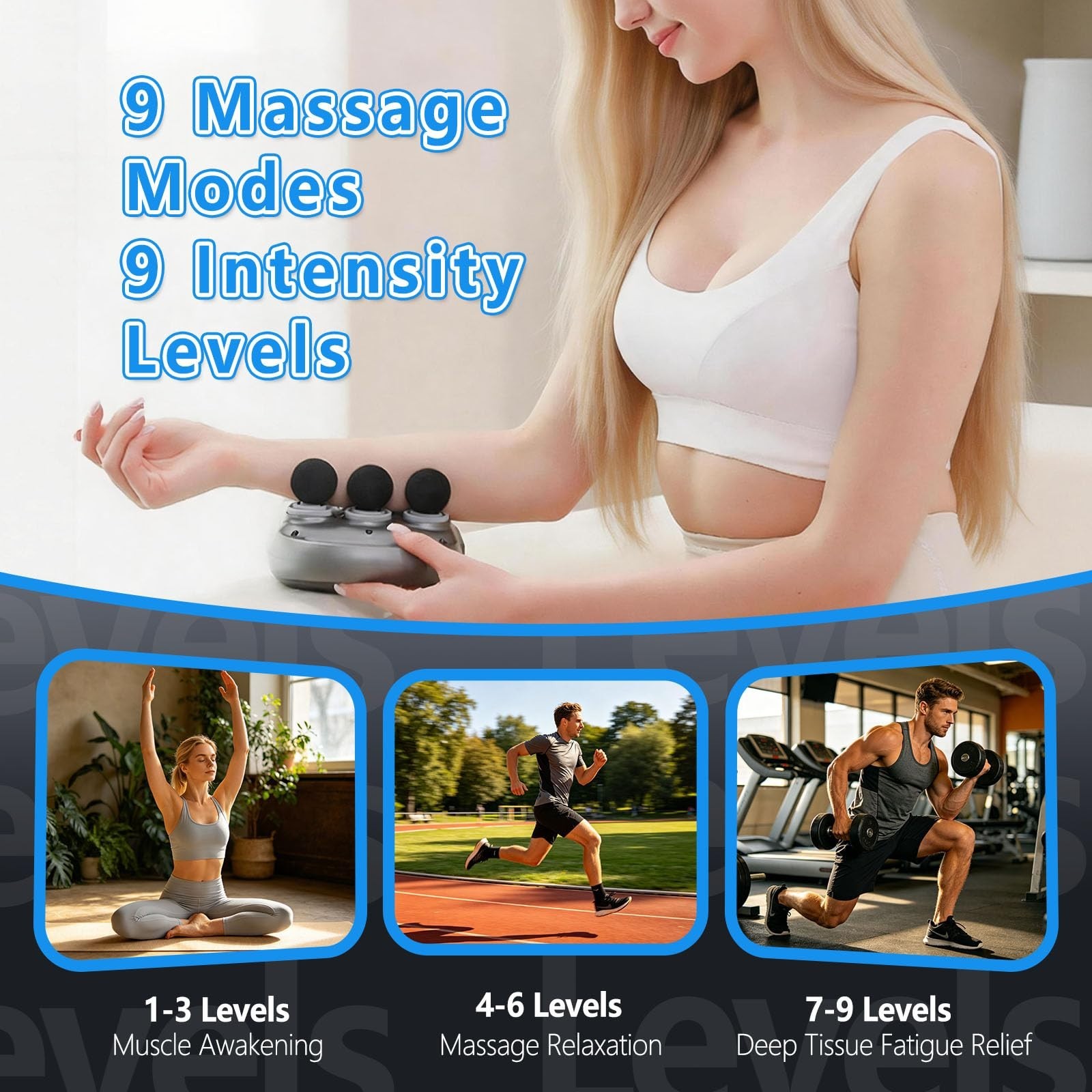 Deep Tissue Massage Gun – 6 Heads, 9 Levels & Modes, Electric Pain Relief Tool f