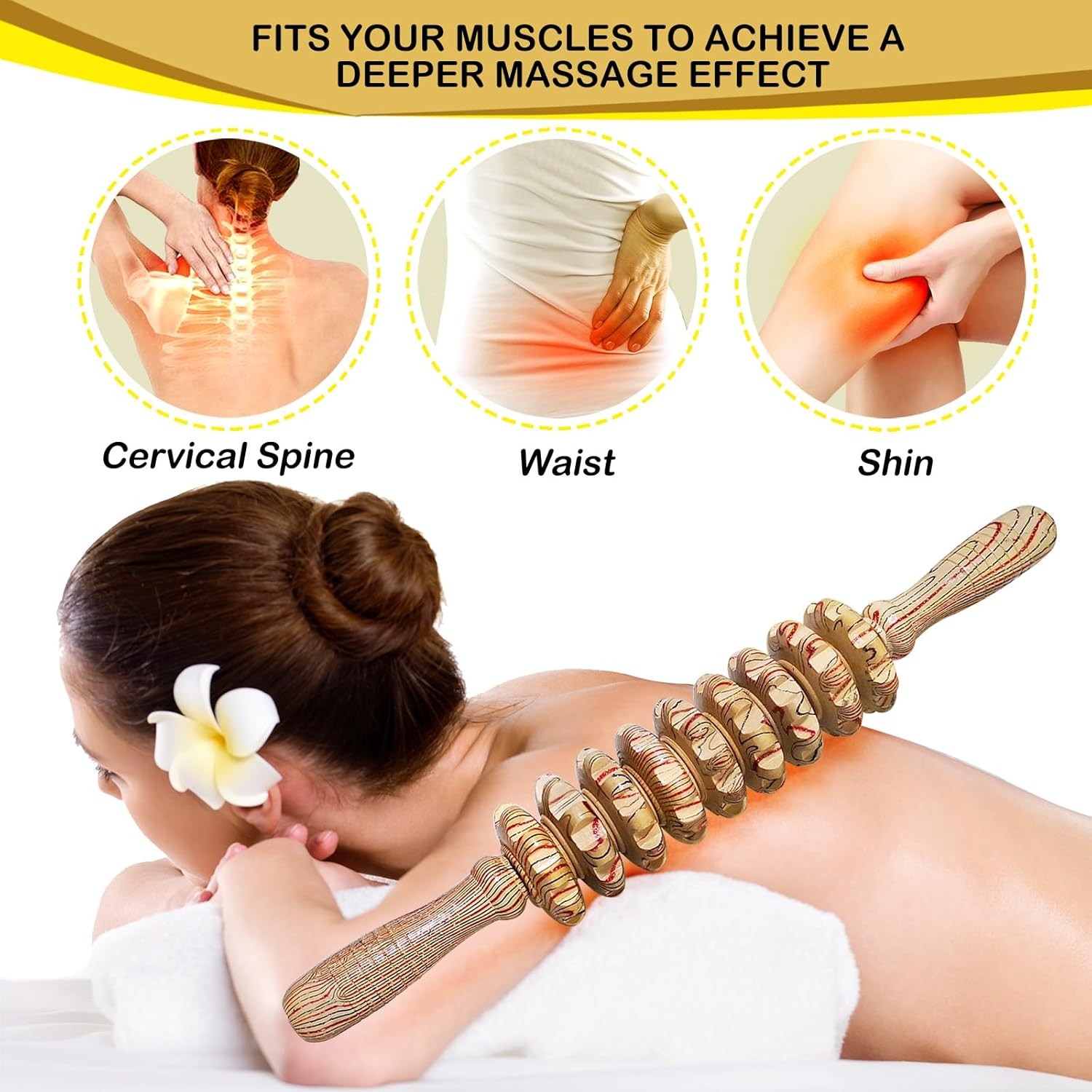 Wooden Massager Handheld Roller Trigger Point Massager Stick for Fascia, Celluli