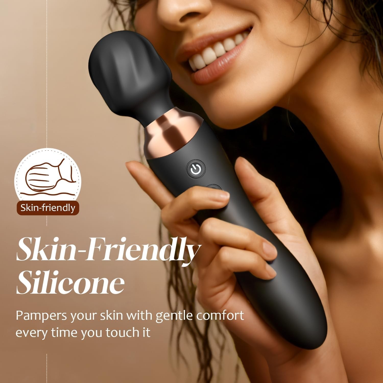 Dual Ended Rechargeable Personal Massager 24 Modes Waterproof Wand Black