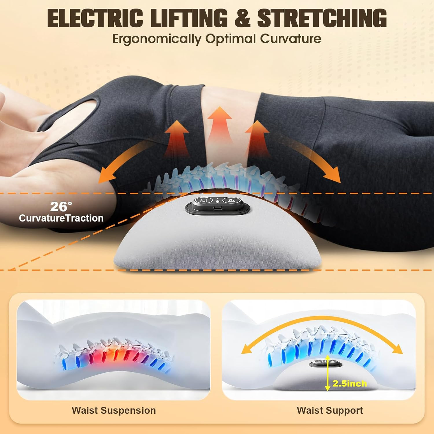 FunBy 3-in-1 Electric Lumbar Support Pillow,Triple Fusion Back Massager with Hea