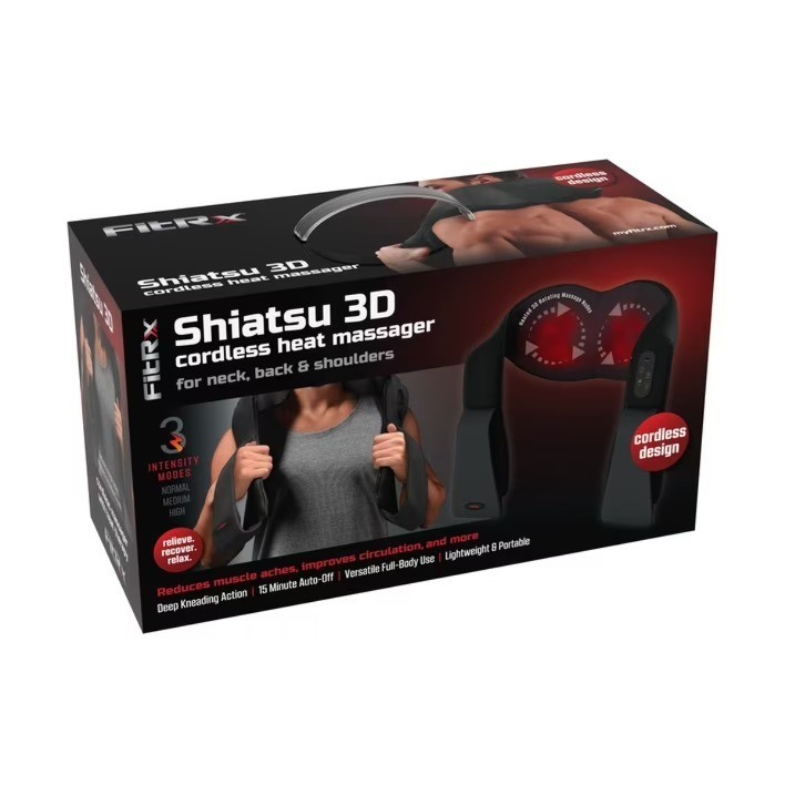 FitRx Cordless Shiatsu 3D Massager, USB-Rechargeable Massager with Heat – V.2026
