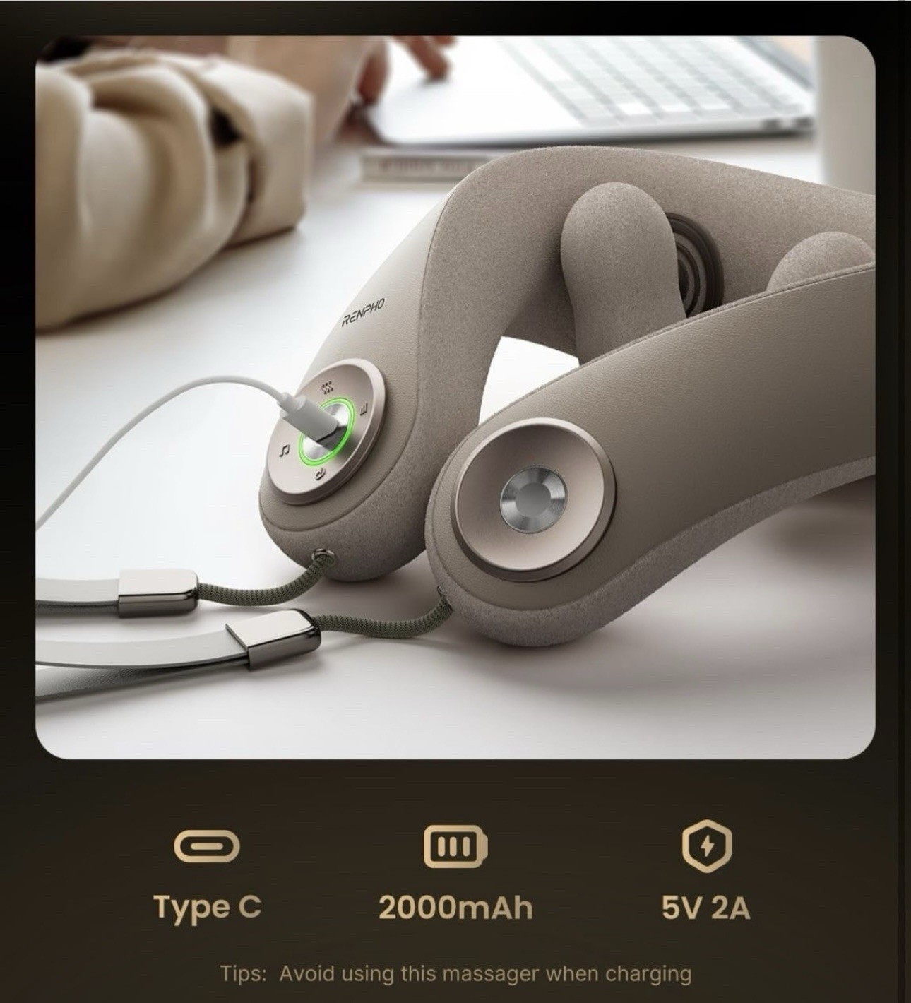 RENPHO Neck Massager Kneading Rechargeable USB Charging Model N002 Gray
