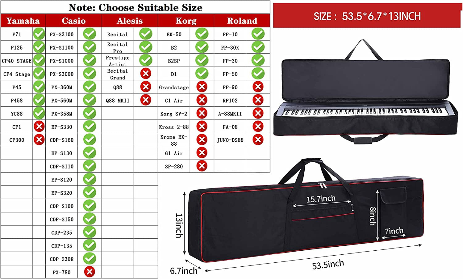 88 Key Keyboard Case, Keyboard Gig Bag with 2-Pocket Keyboard Bag,600D Durable O