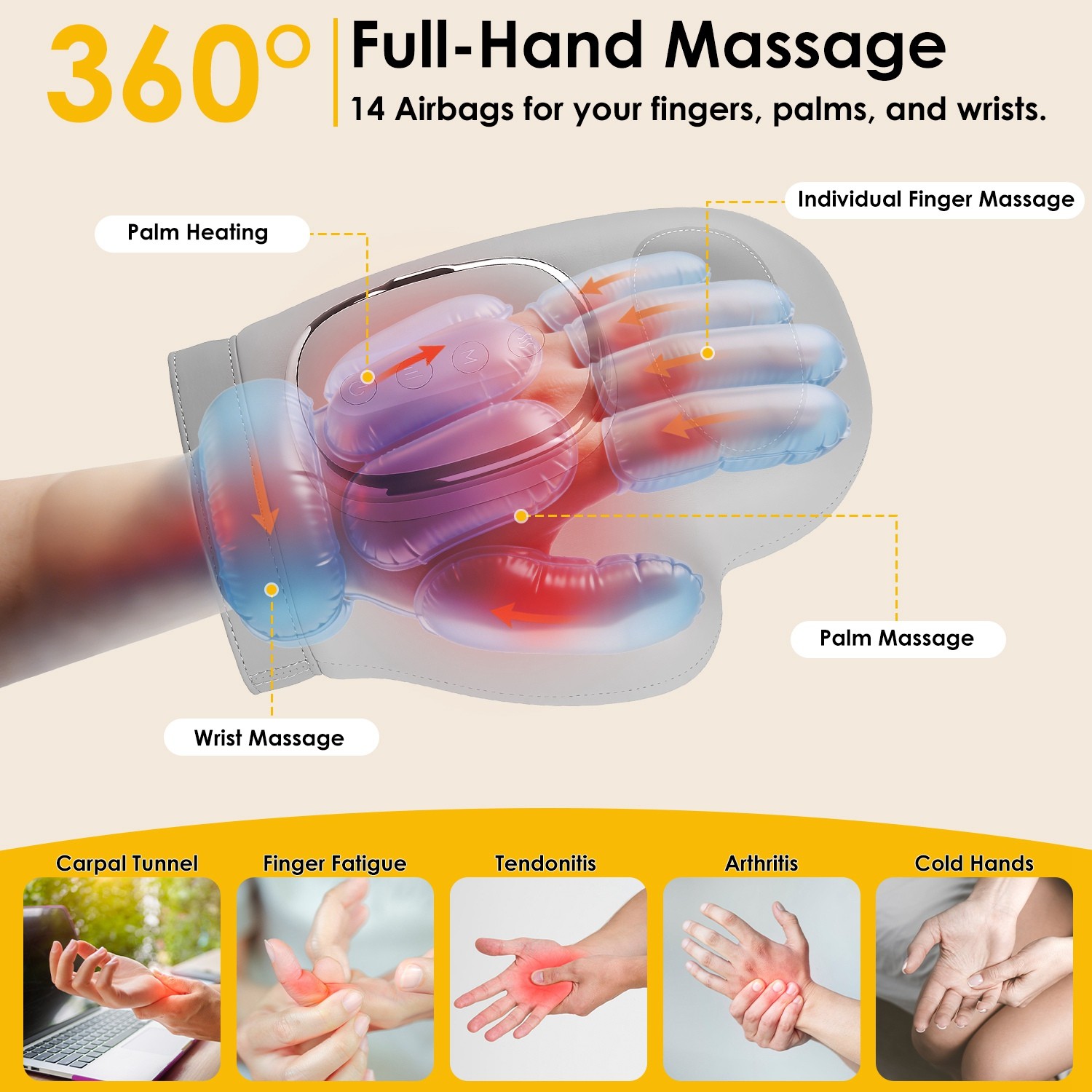 Cordless Hand Massager With Heat 3 Modes 5 Intensity Levels And Carry Bag