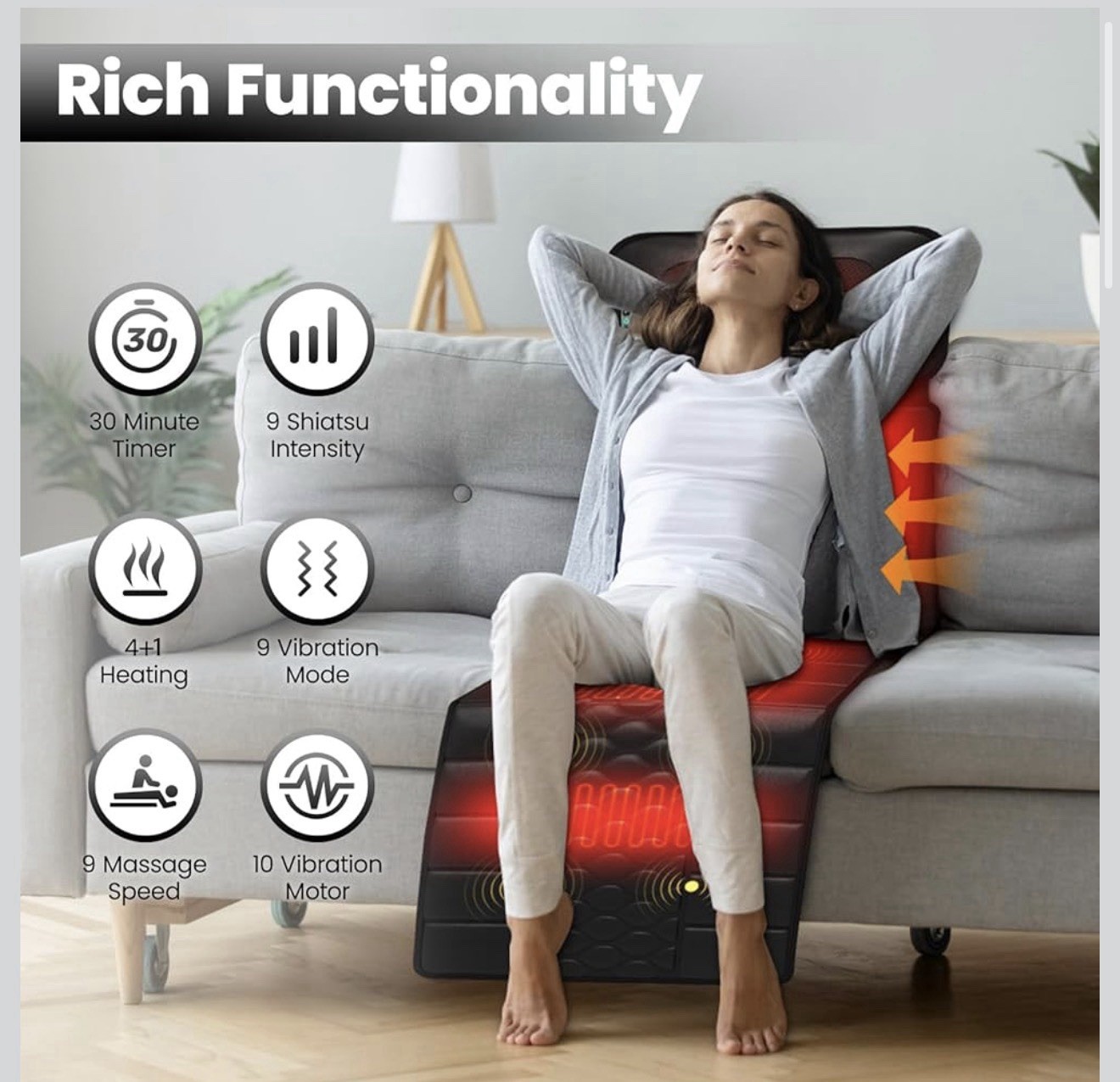 DOPICT Heated Shiatsu Vibrating Full Body Massage Mat Black Timer Remote Control