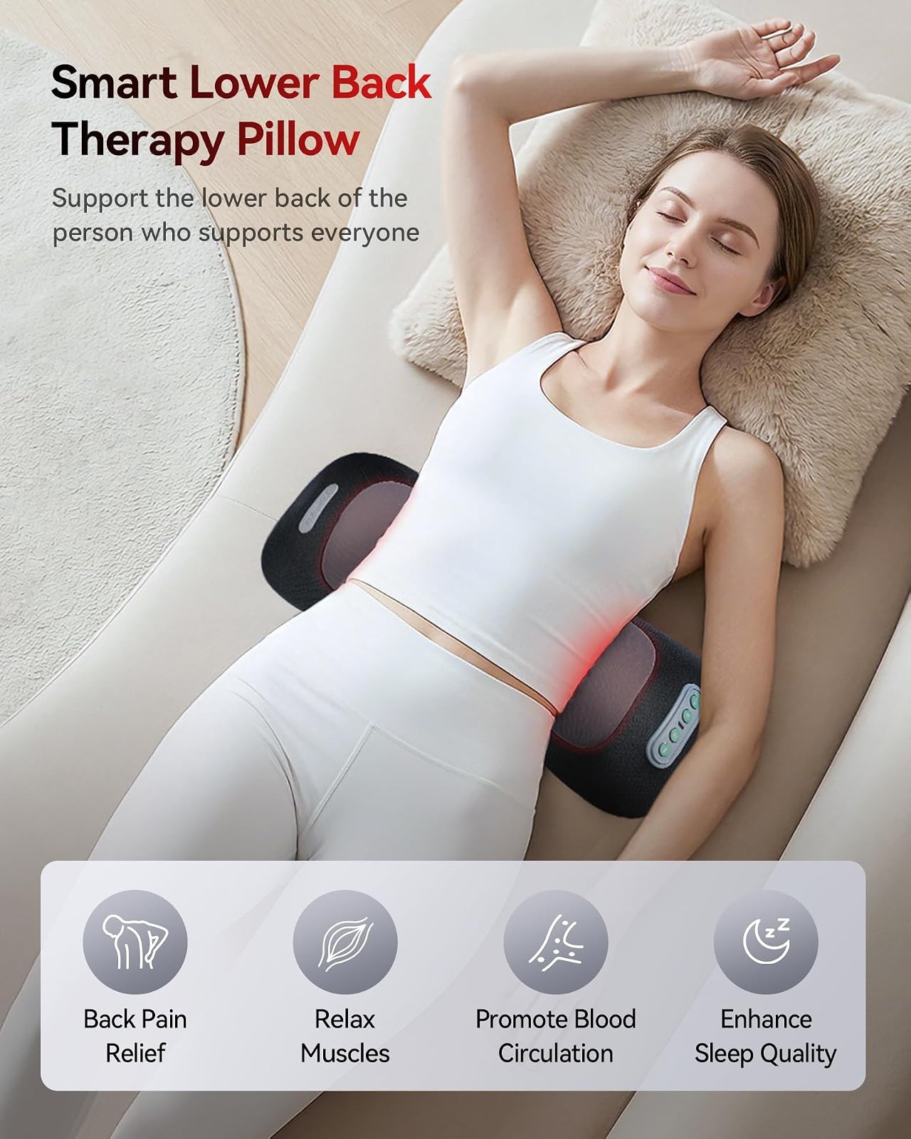 Lumbar Support Pillow with Red Light 650nm 850nm Massager