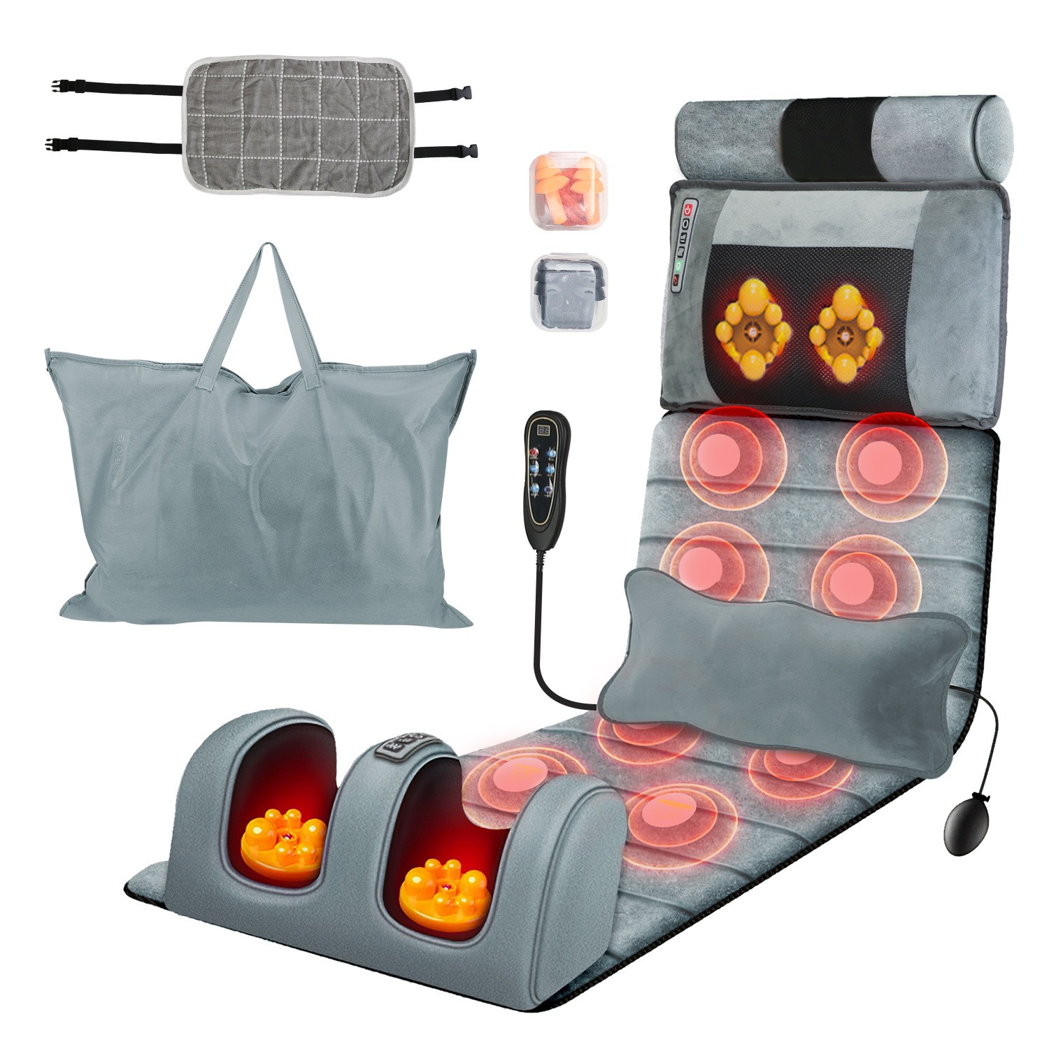 Full Body Electric Massage Mat with Heated Shiatsu Foot Massager Pad Cushion