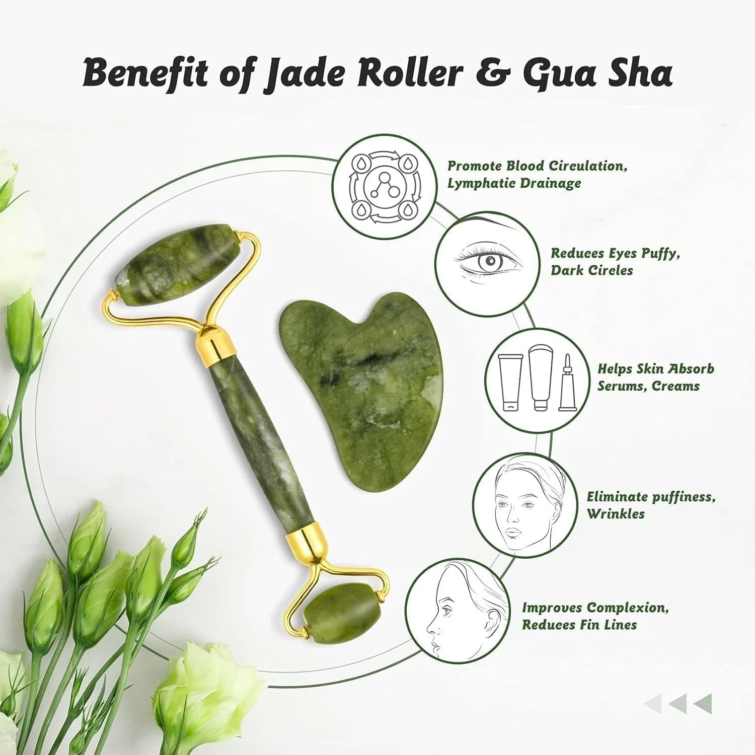 Sifoz Jade Roller & Gua Sha Set Face Anti-Aging Facial Roller Skin Care Tool F40