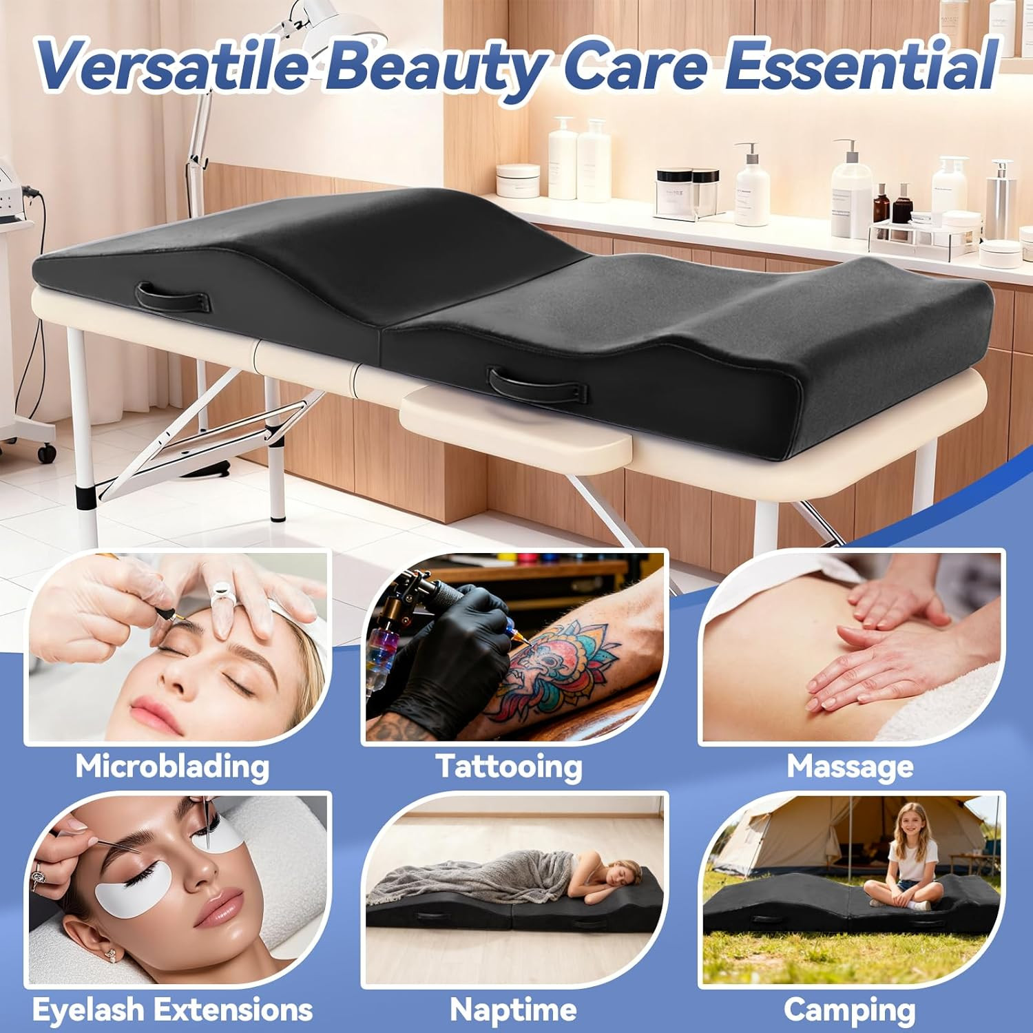 Ergonomic Lash Bed Topper with Washable Cover for Beauty Professionals 71″x28