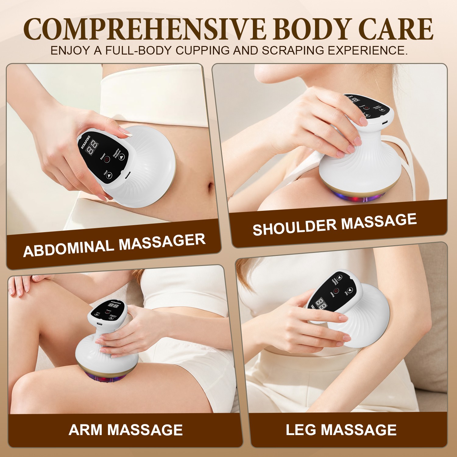 3 In 1 Electric Cupping Gua Sha Beauty Massager Microcurrent Red Light Heating