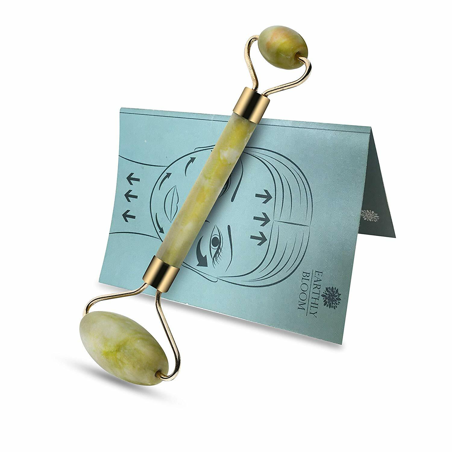 Earthly Bloom Authentic 100% Natural Green Jade Stone Facial Neck Roller Massage