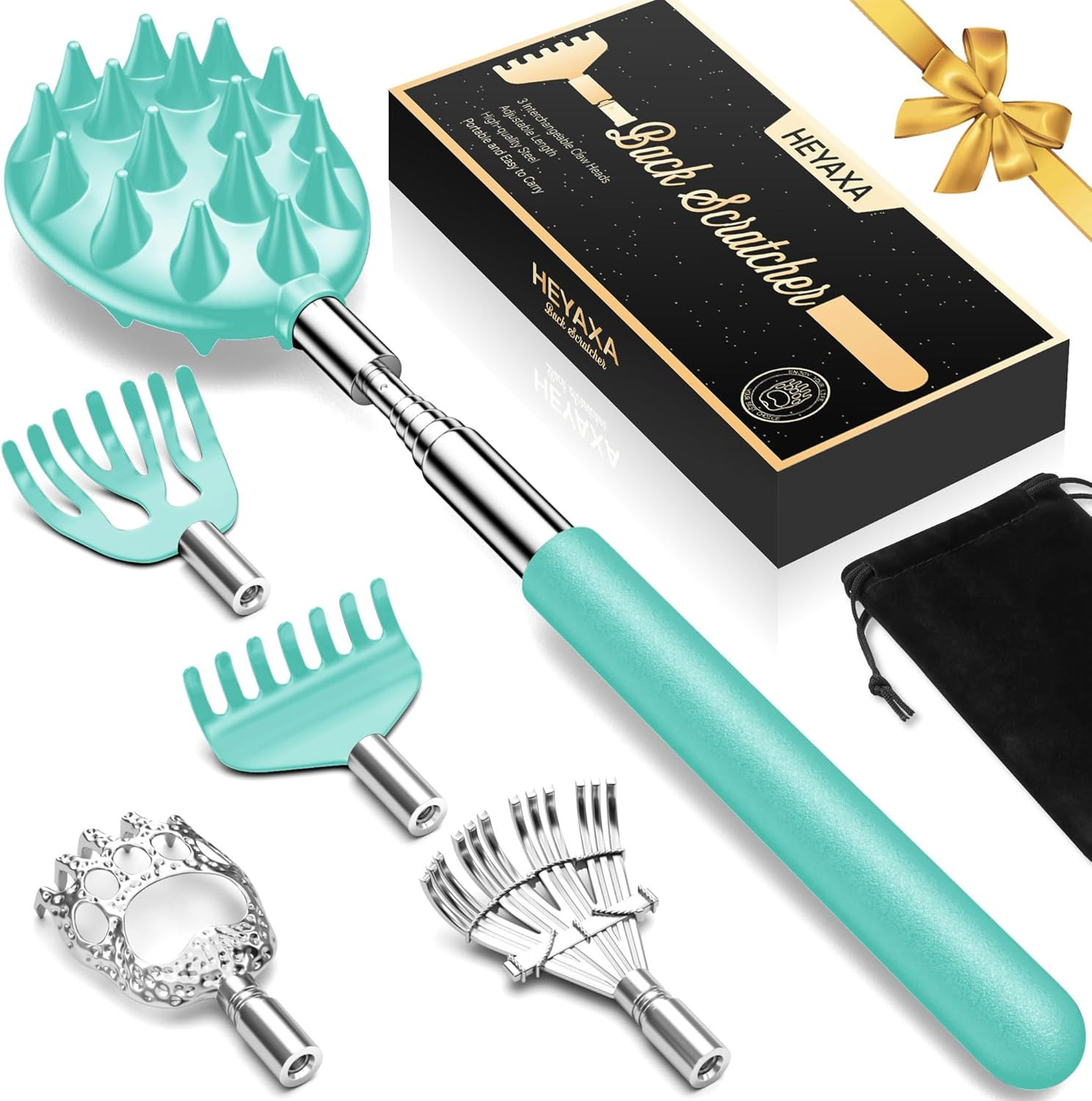 Telescoping Back Scratcher with 5 Detachable Heads, Gifts for Christmas, Stockin