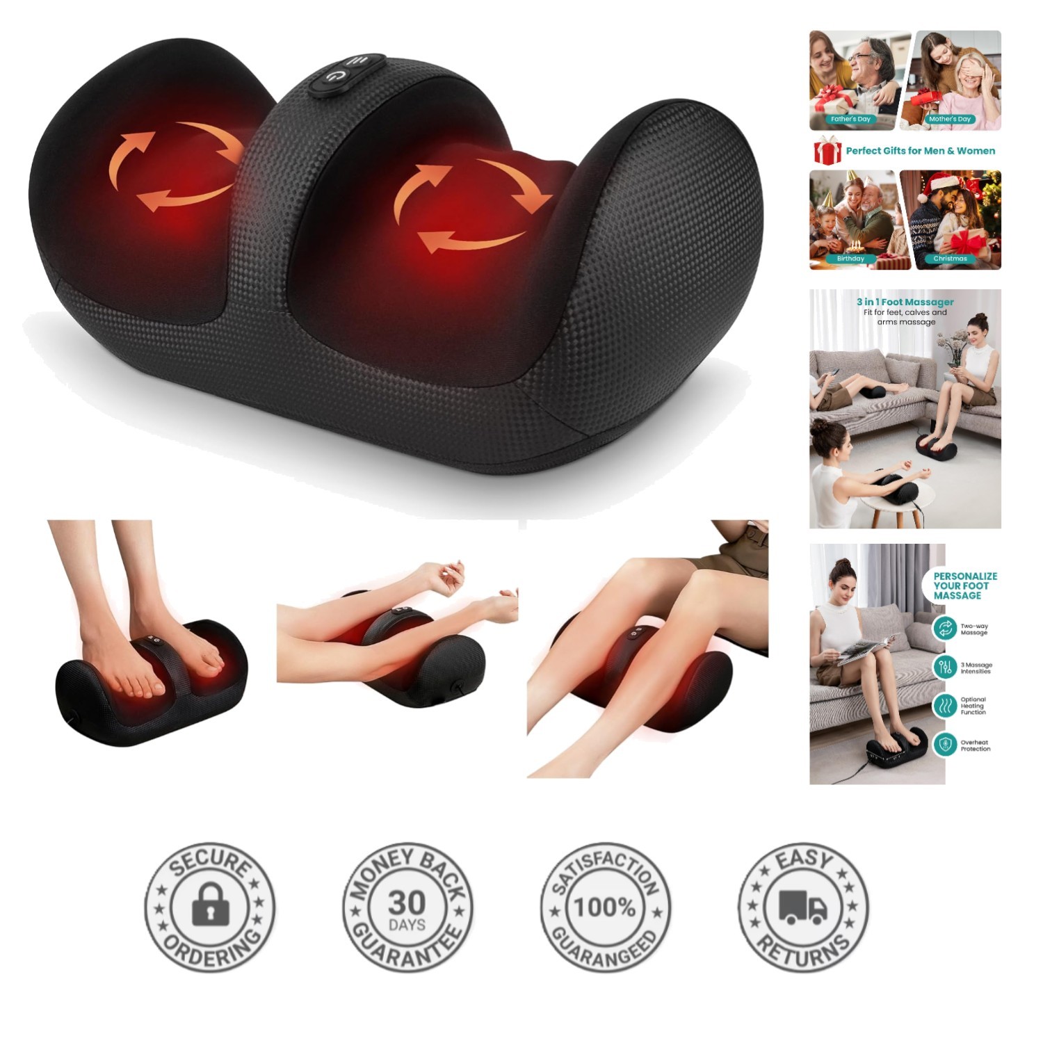 3-in-1 Shiatsu Foot & Calf Massager with Heat – Perfect Gift for Stress Relief