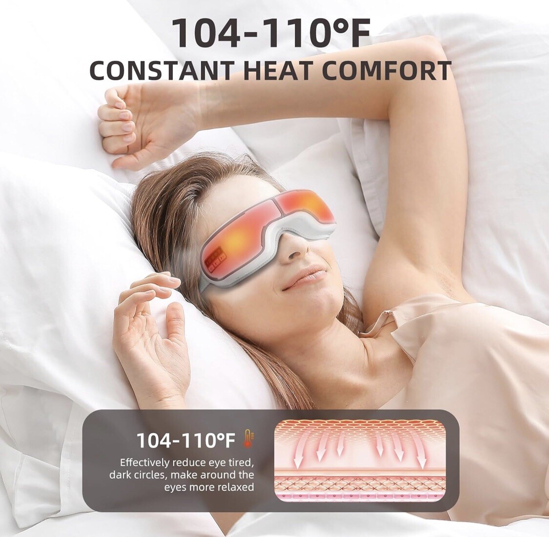 Eye Massager wHeat Vibration Compress Migraine White Improves Sleep Beinkap New