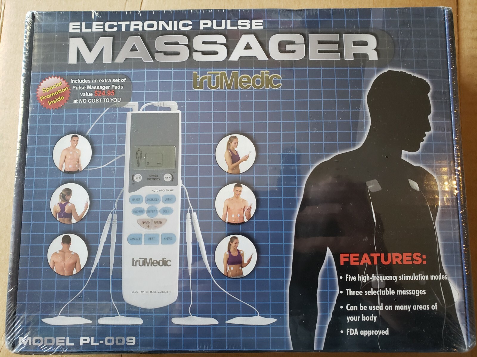 truMedic TENS Electronic Pulse Massager with 4 Electrode Pads (PL-009)