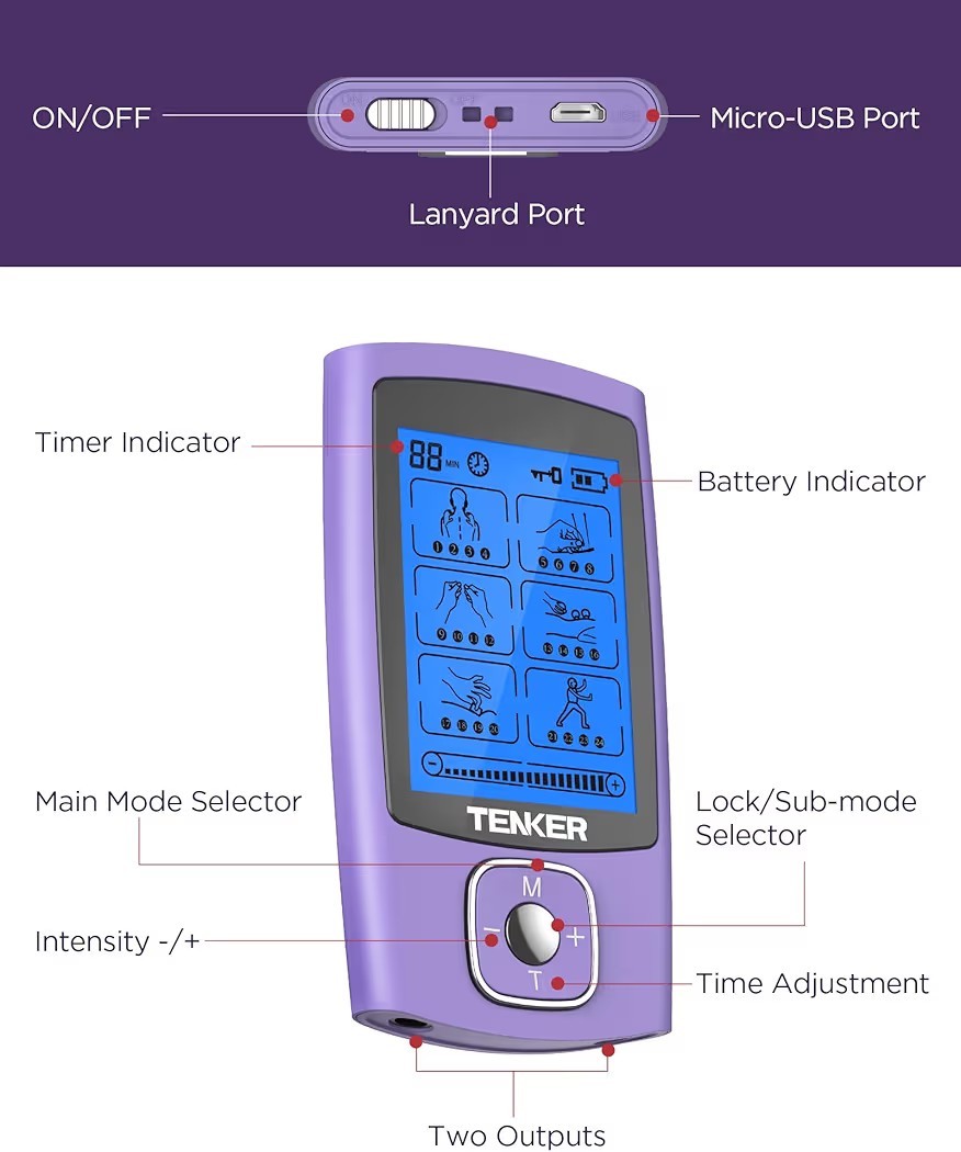 TENS Unit Muscle Massager 24 Modes EMS Machine for Pain Relief Complete W Pads