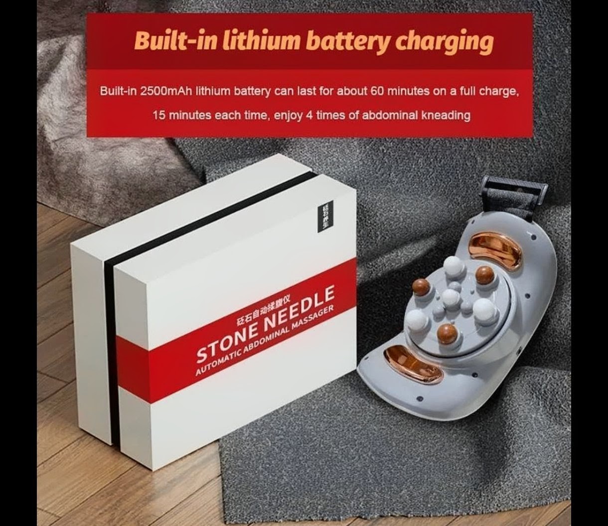 Stone Needle Automatic Abdominal Massager White Red for Abdomen