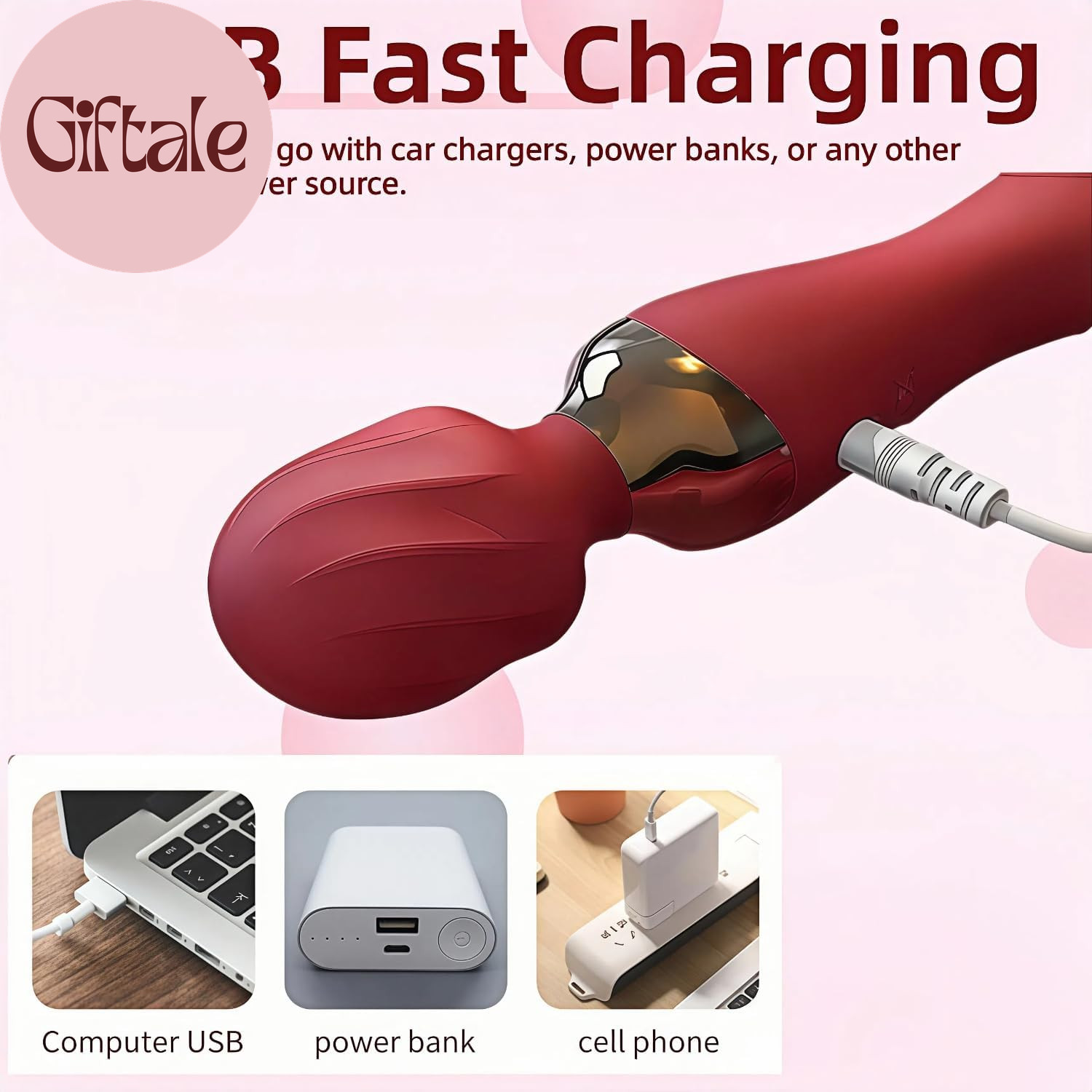 2 In 1 Rechargeable Wand Massager Waterproof Quiet Body Massager