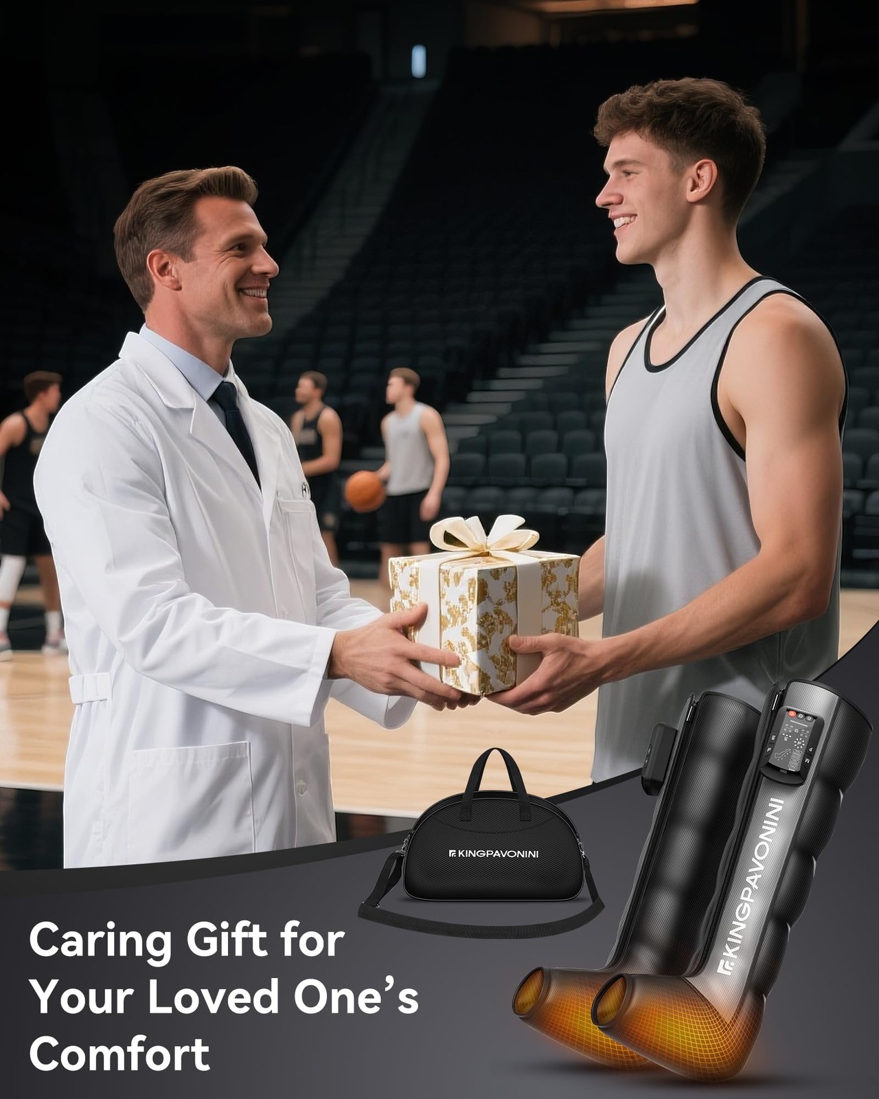KingPavonini Cordless Leg Compression Massager with 5 Overlapping Chambers