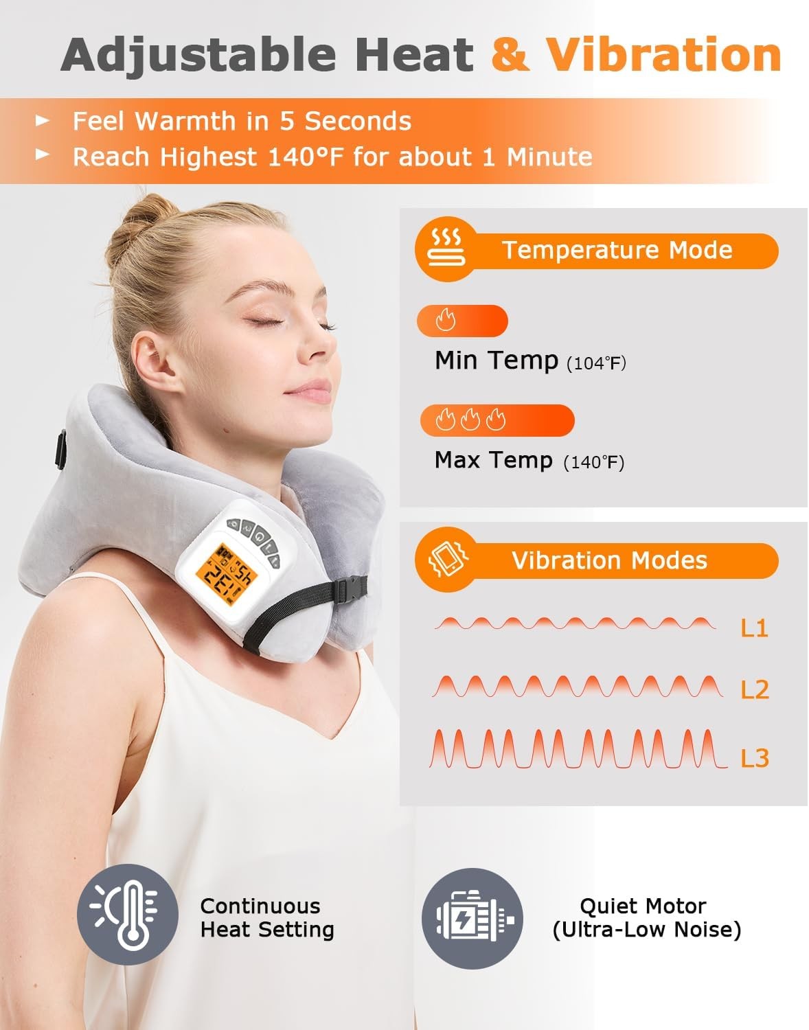 Rechargeable Heated Neck Pillow Massage 5000mAh 3 Level