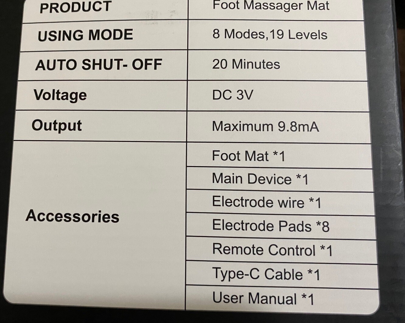 NEWIDAY Foot Massager Mat 8 Modes 19 Levels Foldable Remote Control KTR-2492 NIB