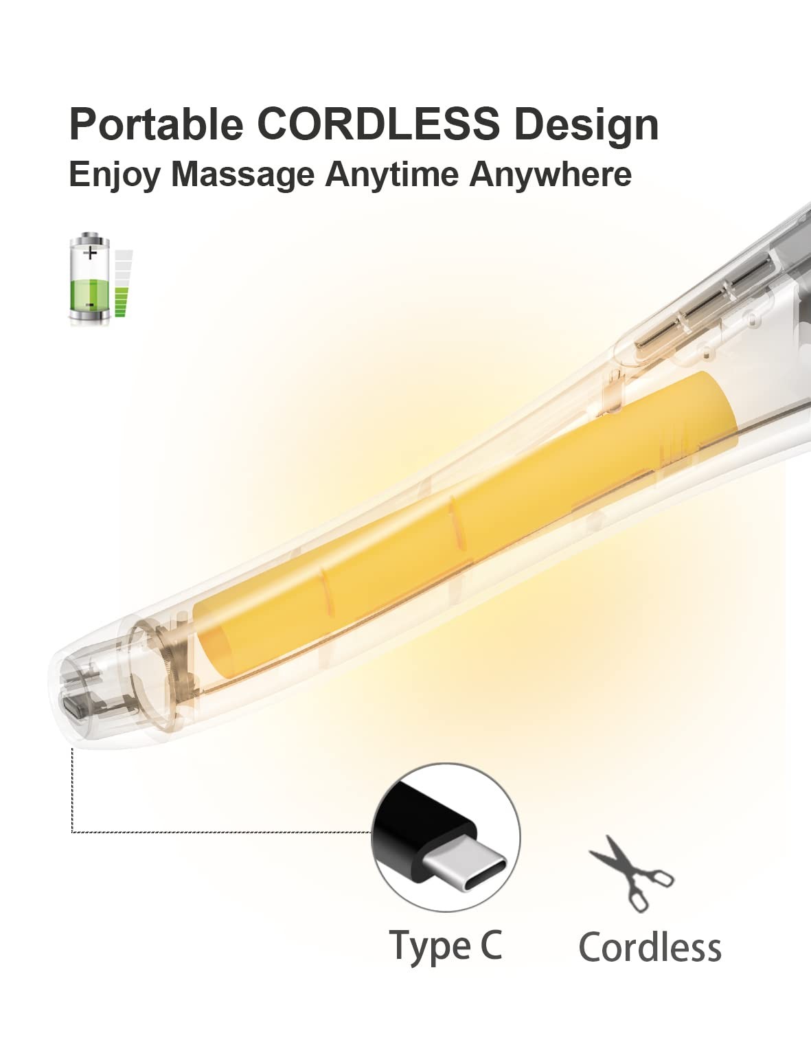 Back Massager for Pain Relief, Portable Cordless Massager with Type-C Charging,