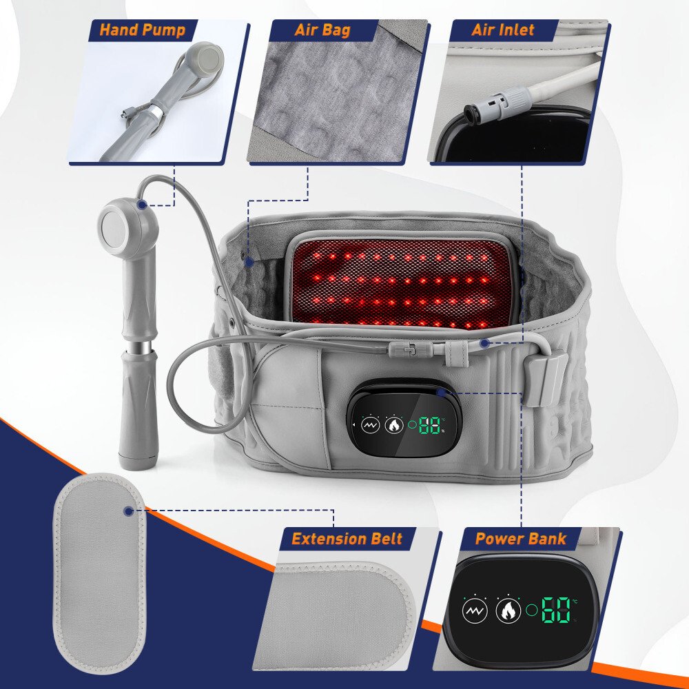Inflatable Decompression Back Belt with Red Light Heating and Vibration Massager