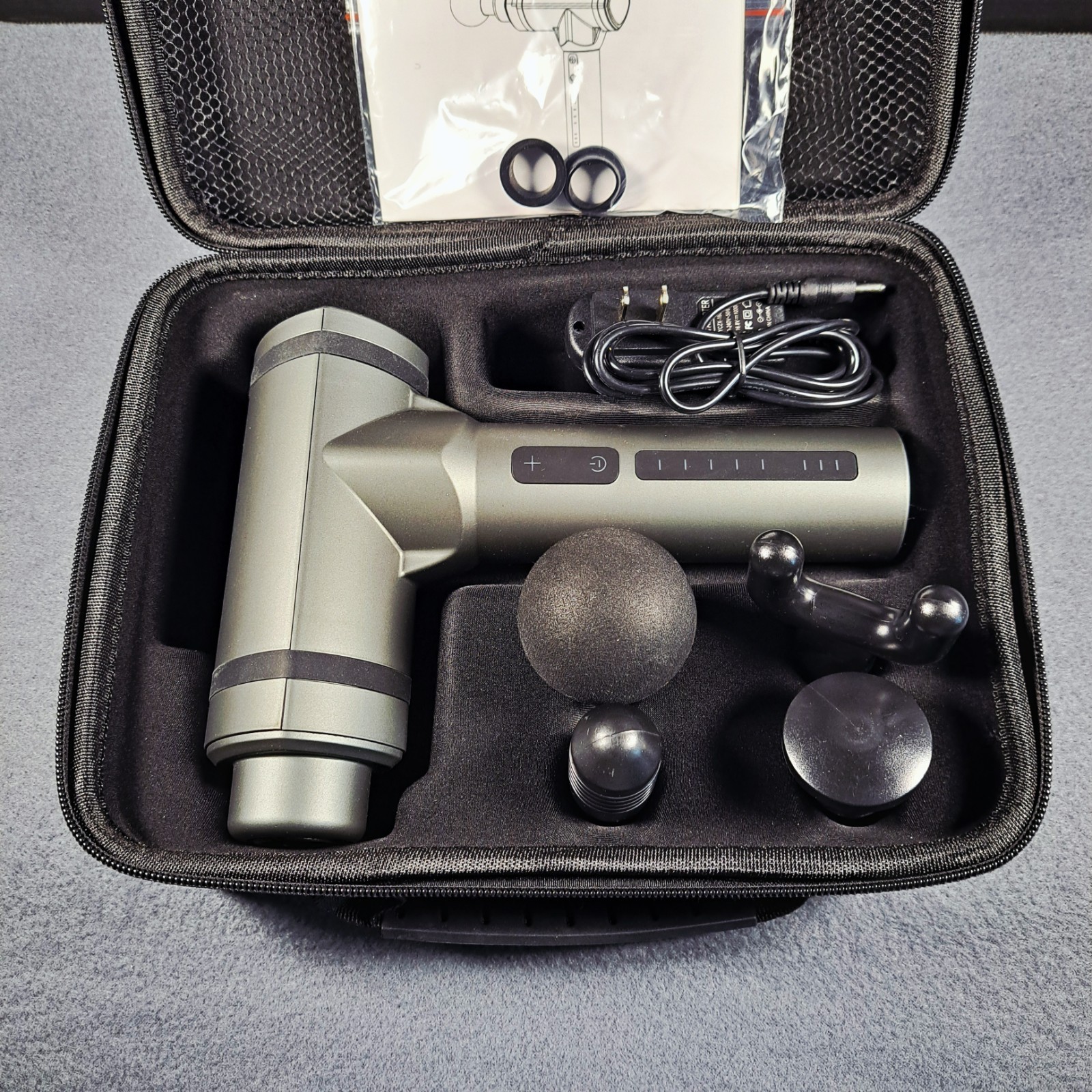 Muscle Massage Gun Deep Tissue Massager Electric 5 Speed 4 Massage Heads Gray