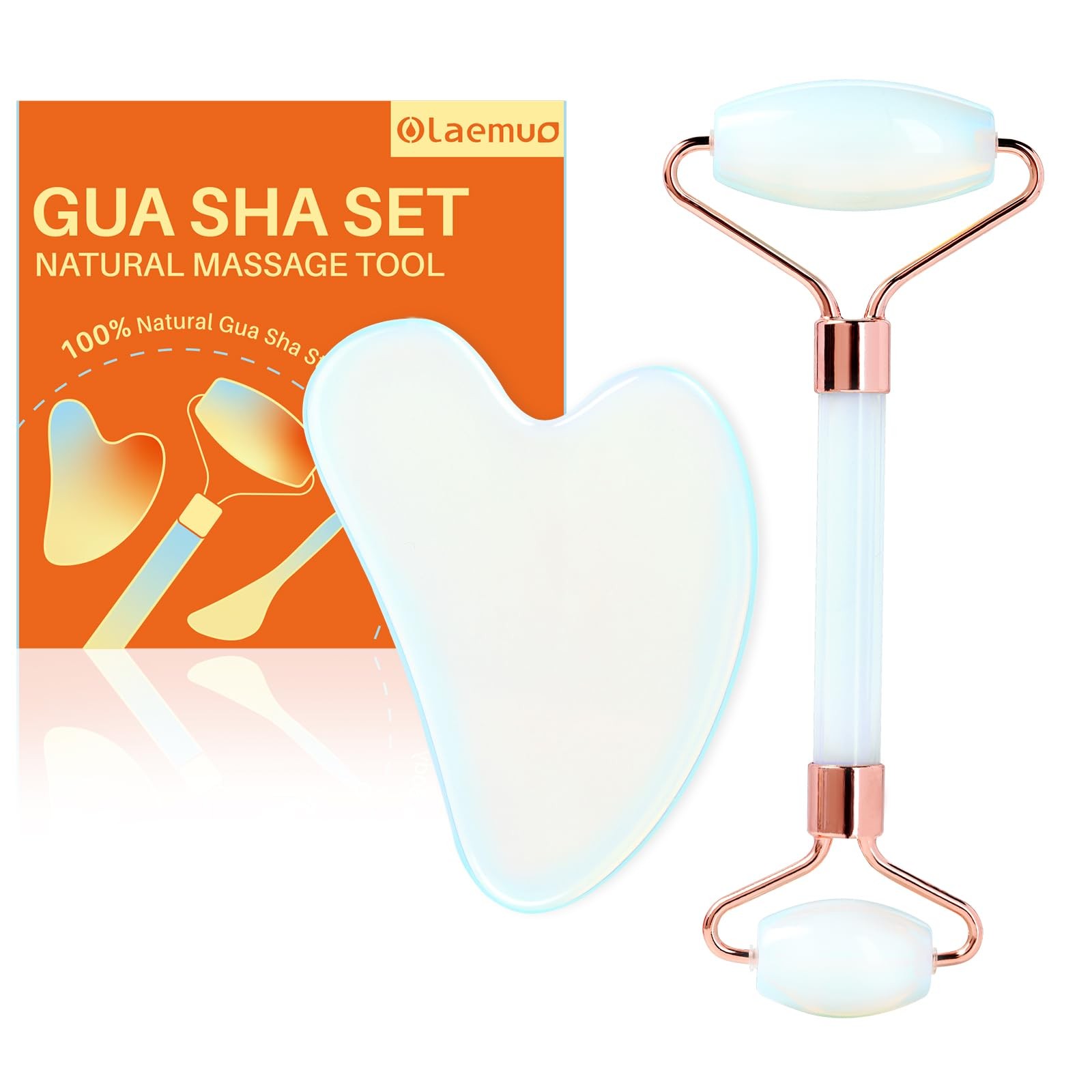 Olaemuo Opal Gua Sha and Face Roller, Real Jade Gua-Sha Stone Facial