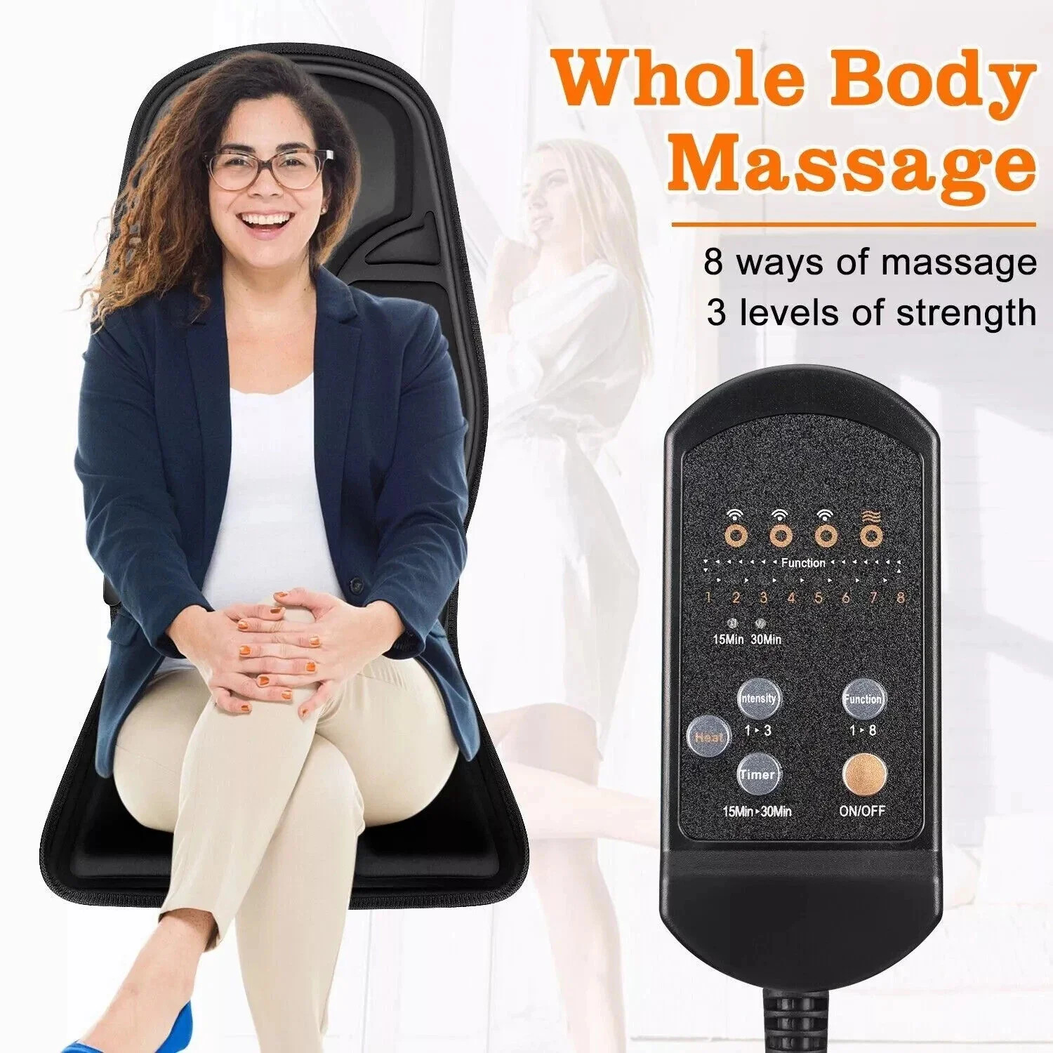 Heated Massage Seat Cushion Back Neck Body Massager Chair Pad Home Office