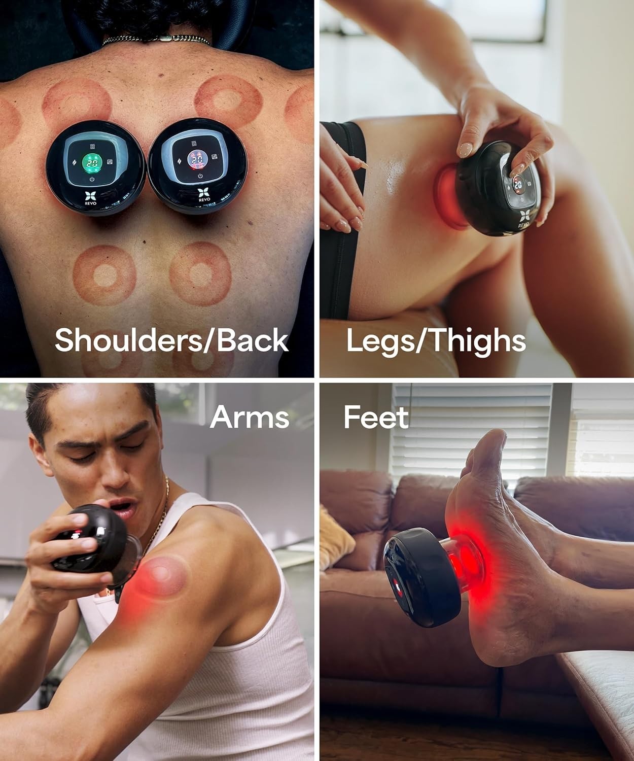 REVO Smart Cup 4-in-1 Electric Cupping Therapy Massager Heat & Red Light