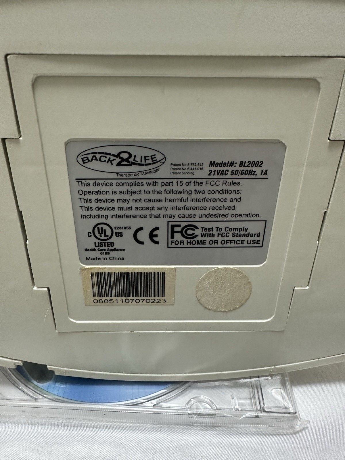 Back2Life Continuous Motion Therapeutic Pain Massager BL2002 With Power Cord