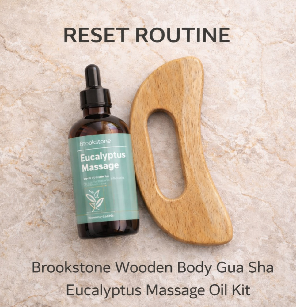 Sculpt. Reset. Recover. Brookstone Body Gua Sha + Eucalyptus Oil Kit, NEW