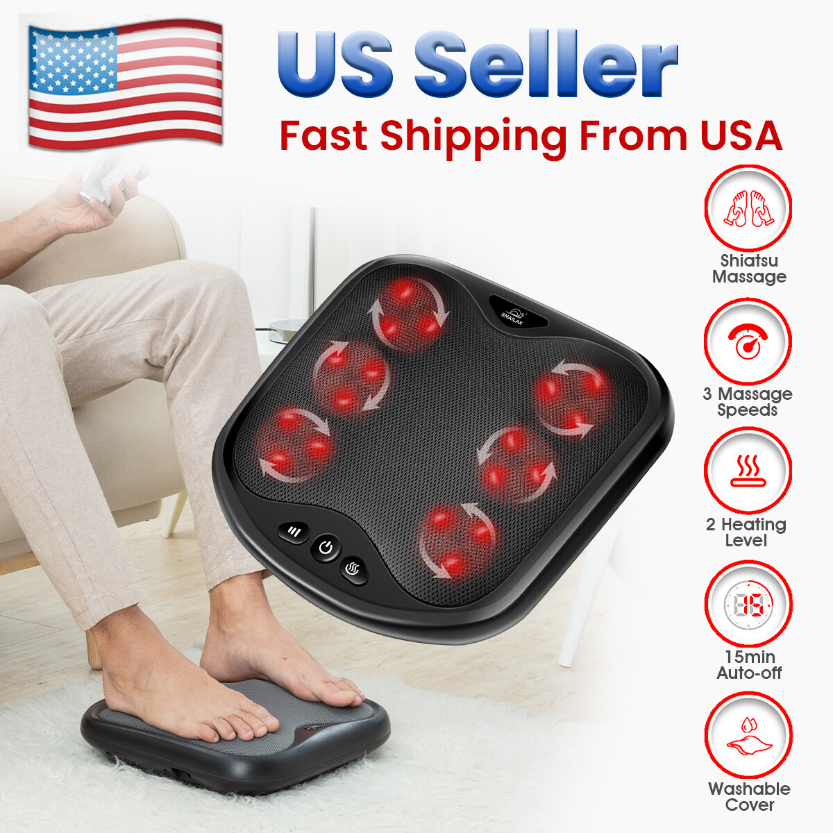 Snailax Foot Massager with Heat, Shiatsu Electric Kneading Foot Massage Machine