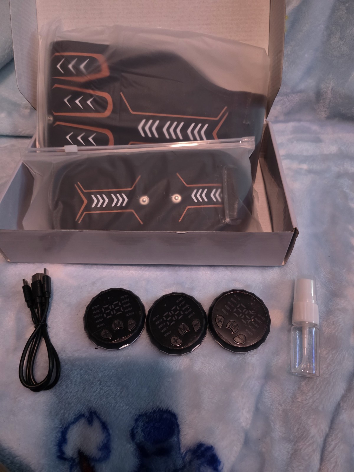 Fat Burning Massager Belt Set w/ Pads, USB Charging Cable, Black