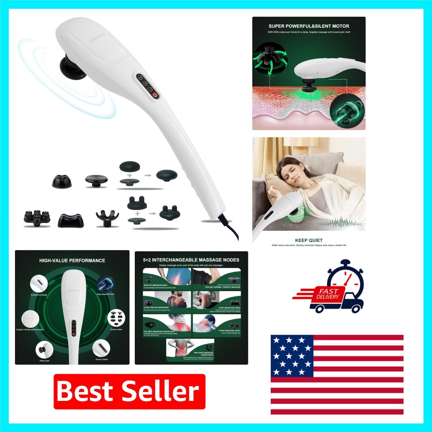 Ergonomic Handheld Back Massager – Deep Tissue Percussion for Total Body Relief