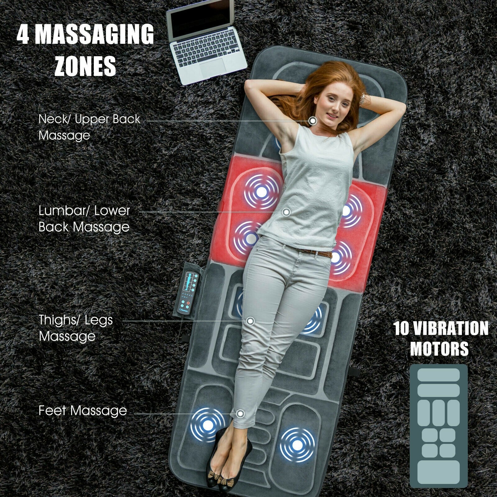 Gorelax Foldable Massage Mat Full Body Massager w/ Heat & 10 Vibration Motors