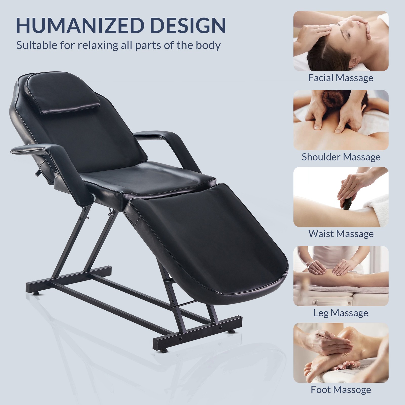 Adjustable Facial Bed Table Massage Chair Beauty Spa Tattoo Beauty Salon, Black