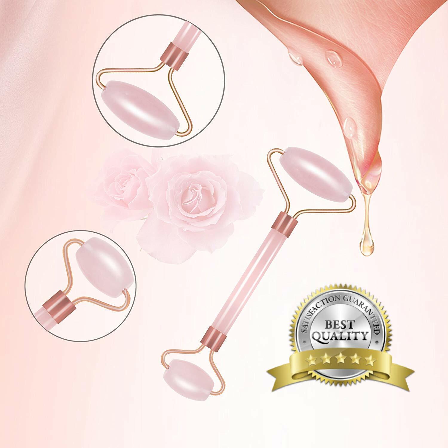 Natural Jade Roller GUA SHA Premium Face Eye Neck Beauty Massager Rose Gold Tool