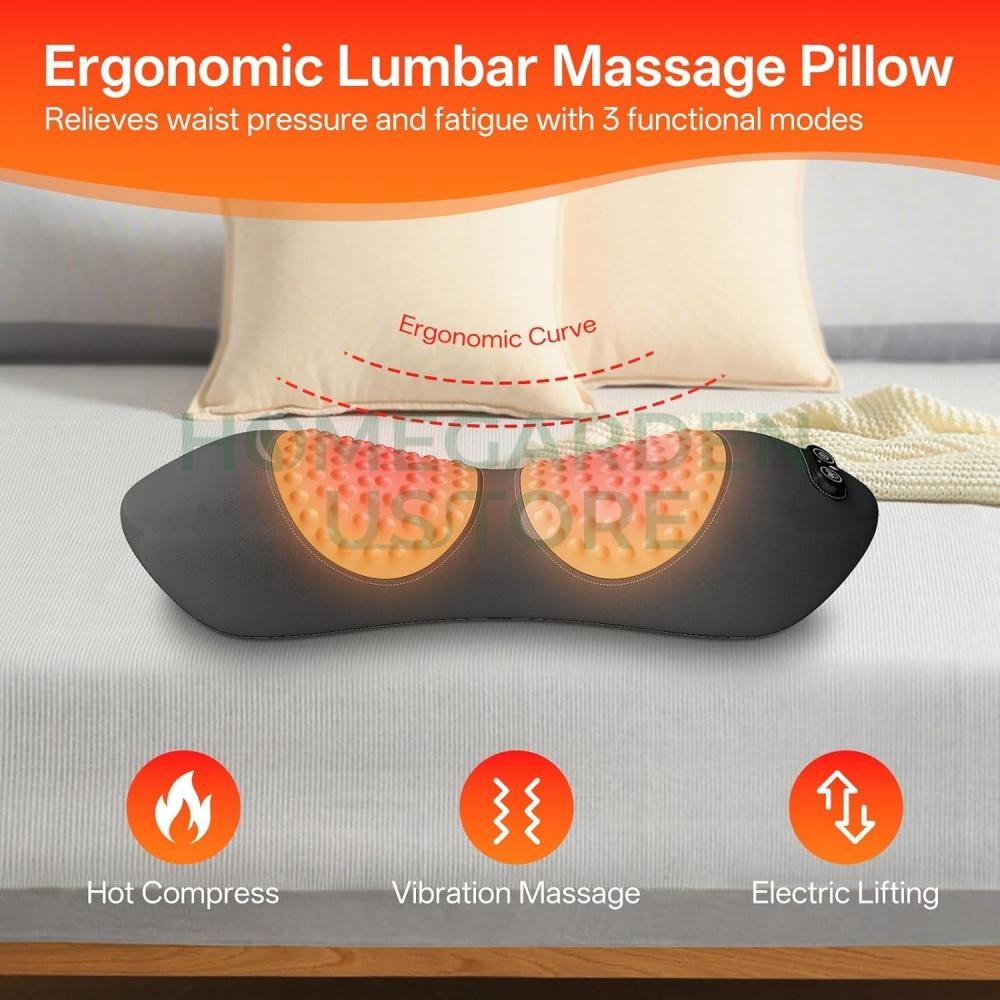 3 in 1 Back Massager, Electric Lumbar Support Pillow Heat Vibration Massage 2026