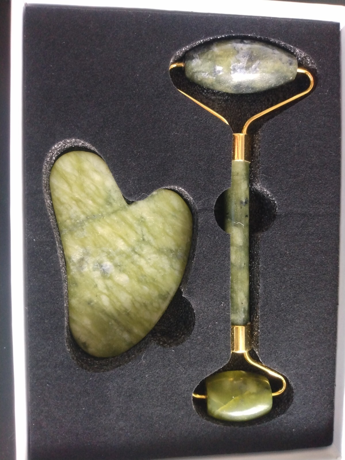 Jade Roller Natural Stone W/ Gua Sha Set Anti Aging Facial Massage Gift Set NEW