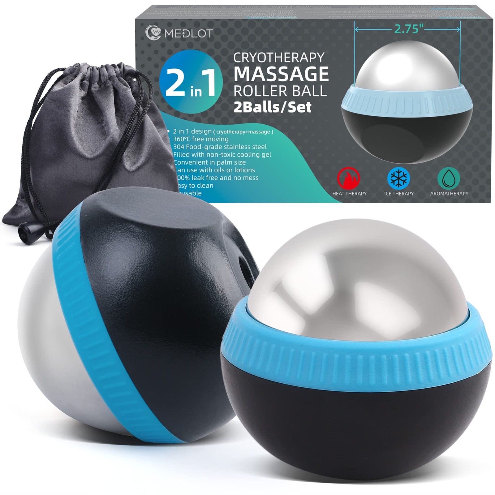 Cold Massage Roller Ball, Set of 2, Cryosphere Ice Therapy Ball for Body Musc…