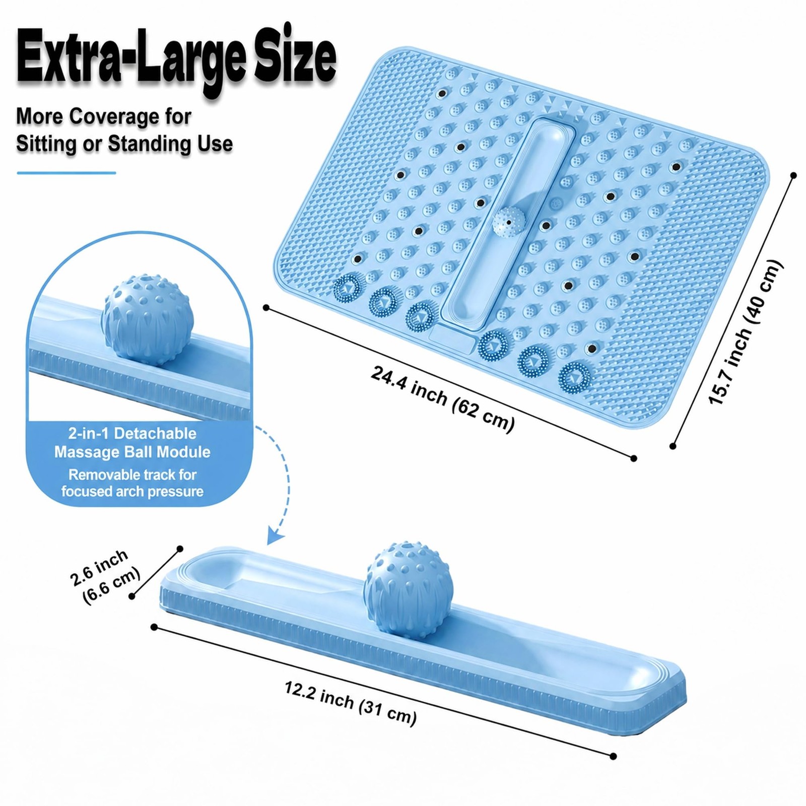 Soft TPR Foot Massage Mat with Removable Ball & 12 Magnets, Extra Large Refle…