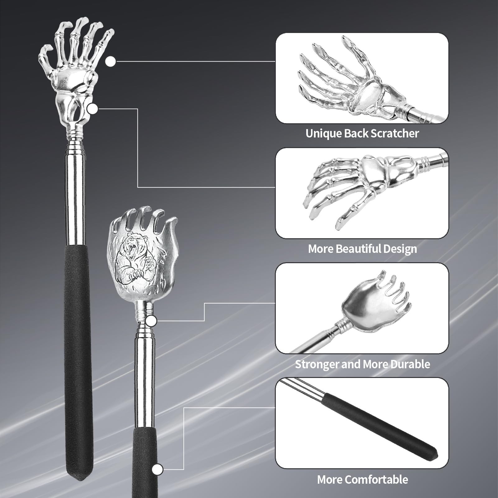 Telescoping Stainless Steel Back Scratcher 4-Pack for Adults & Seniors – Portabl