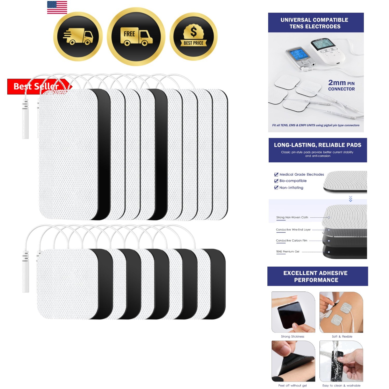 TENS Unit Replacement Pads, Reusable Self-Adhesive Electrodes Pads 20 Packs 2…