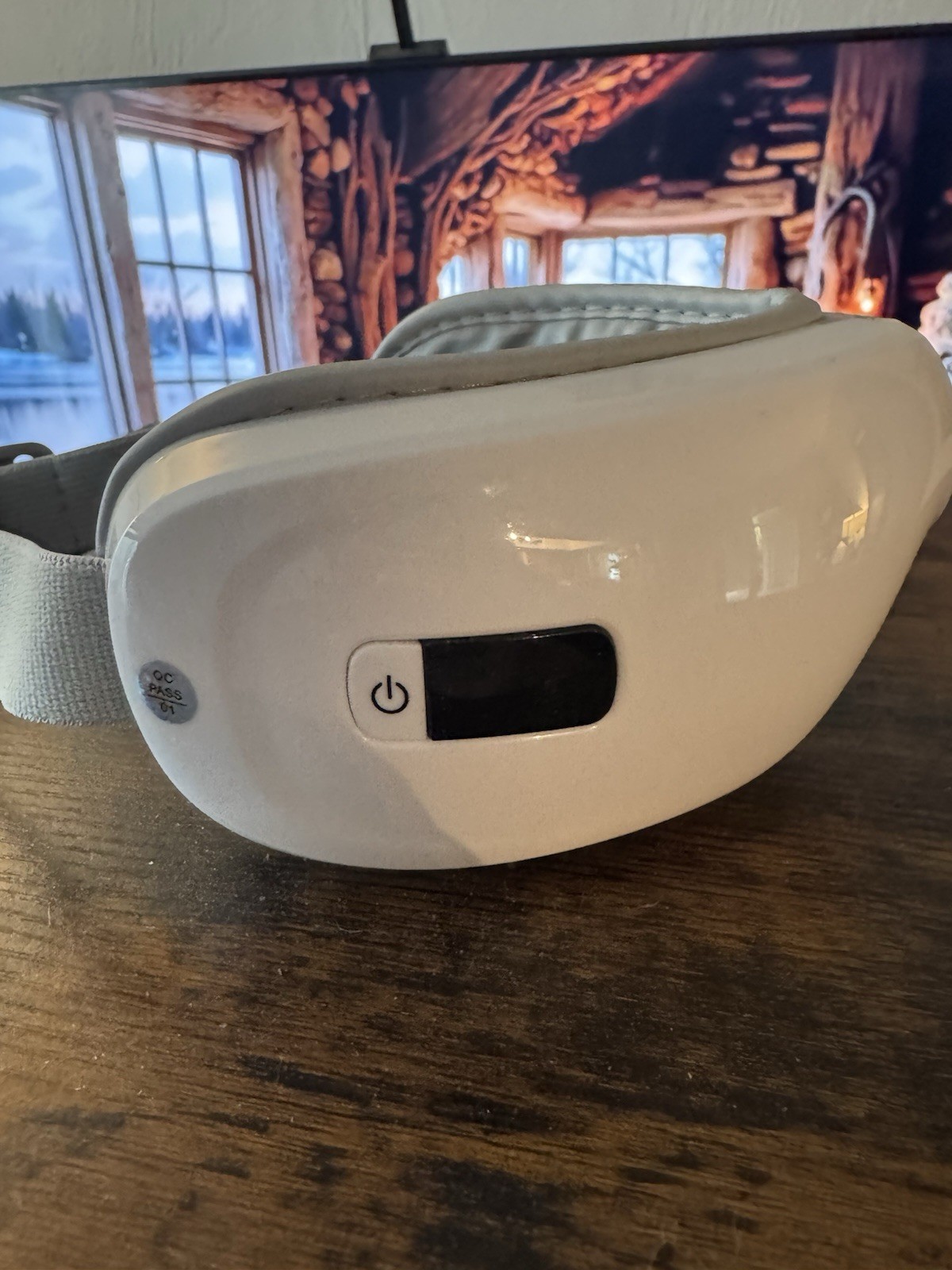 White Electric Eye Massager for Eyes with Adjustable Strap, Plastic & Fabric