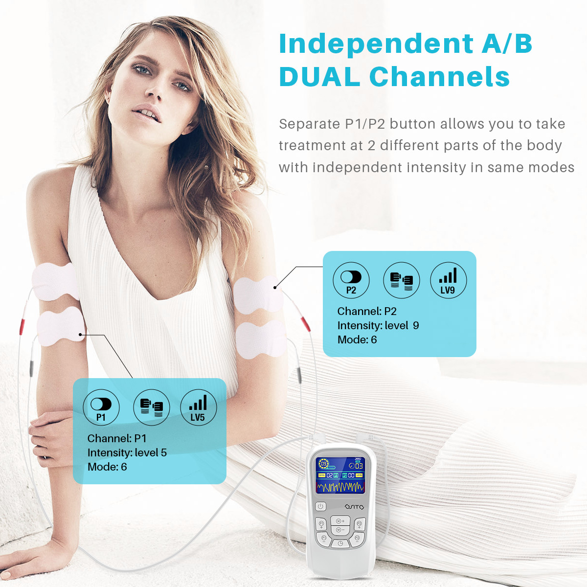 Rechargeable TENS Unit Muscle Stimulator Dual Channel Pulse Massager Pain Relief