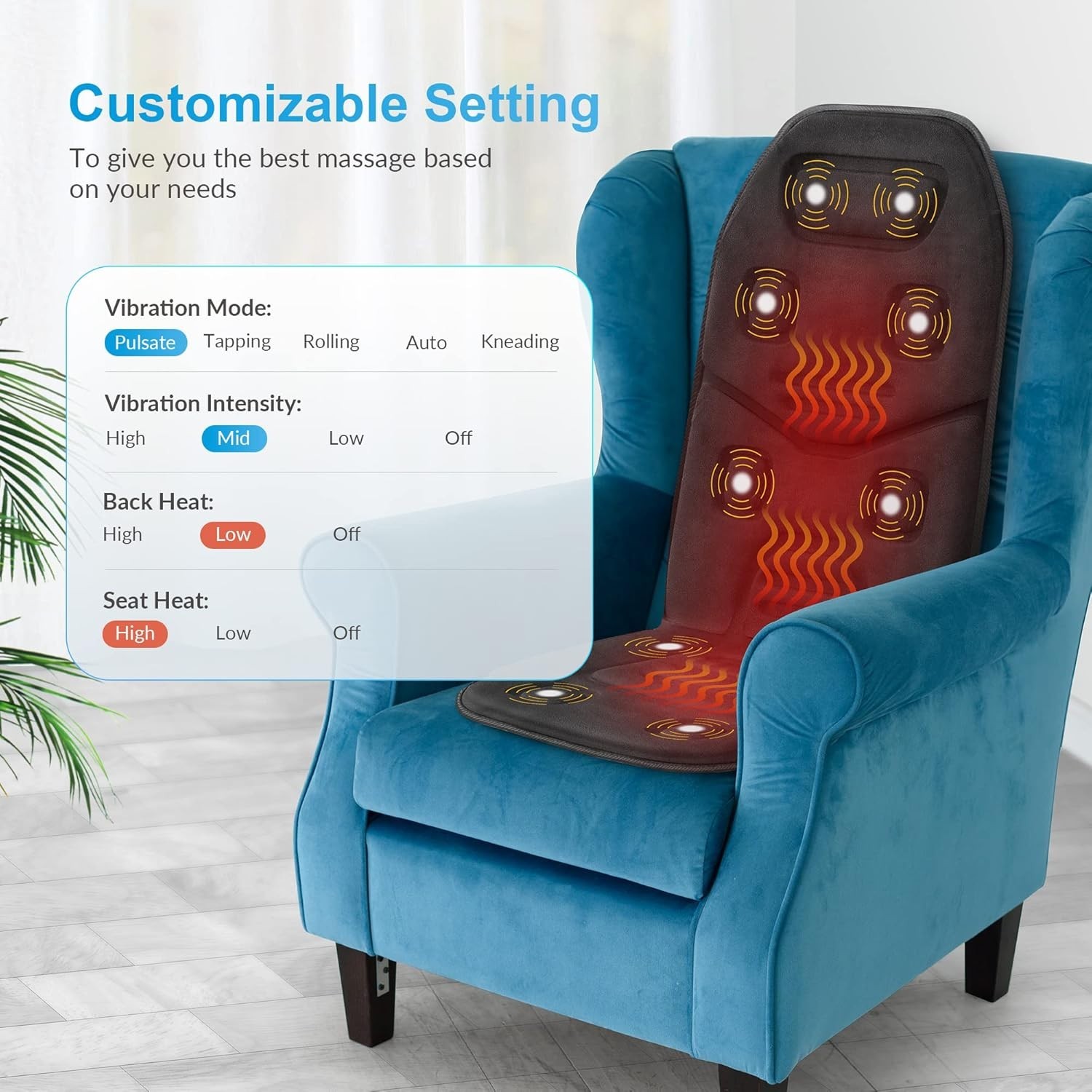 Gift-Ready App-Controlled Back Massager with Heat & 10 Motors for Pain Relief