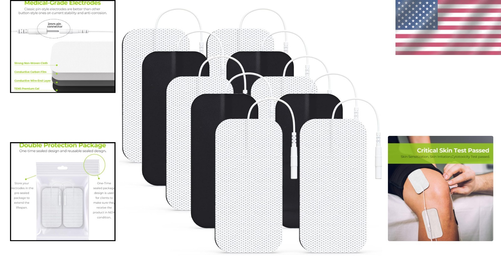 10-Pack 2″x4″ Latex-Free TENS Electrode Pads for Effective Electrotherapy