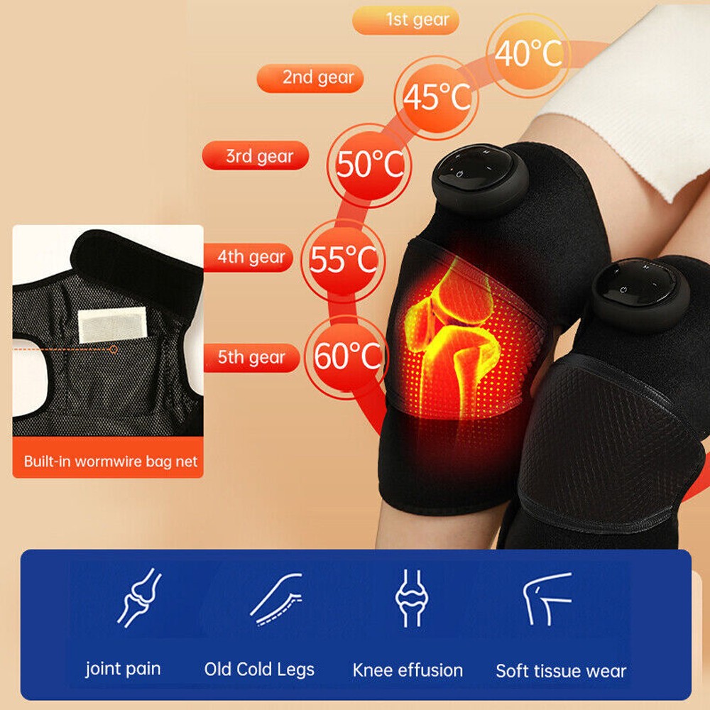Electric Heating Vibration Knee Joint Pad Brace Leg Therapy Massager Pain Relief